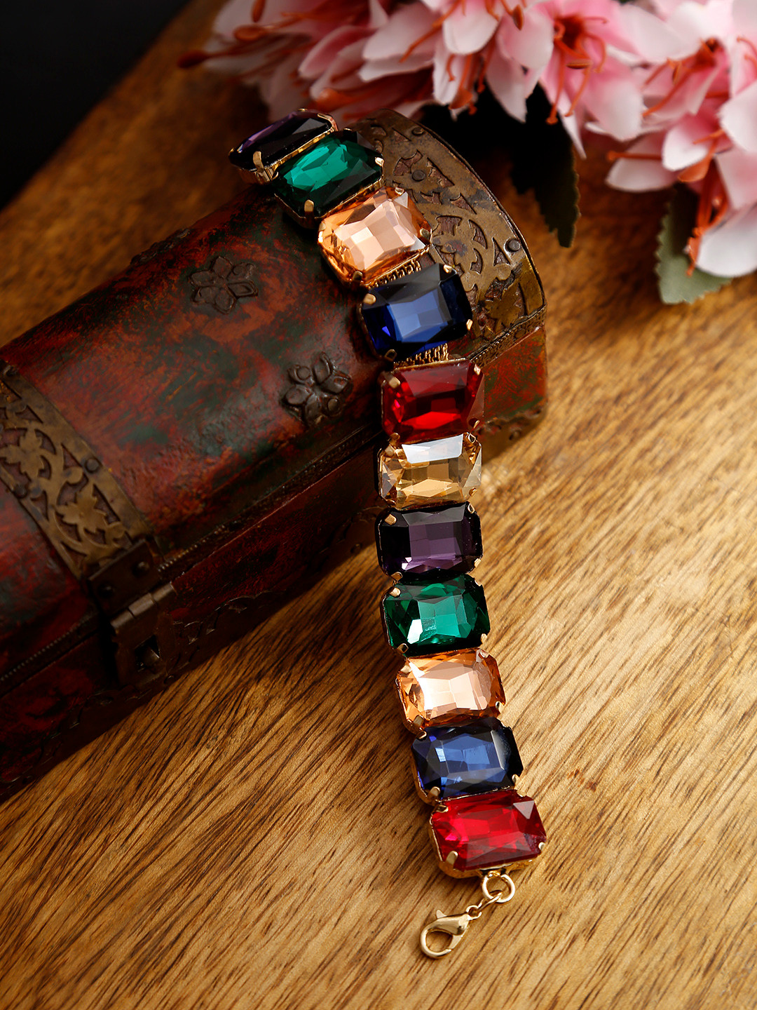 YouBella Multicoloured Gold-Plated Stone Studded Bracelet