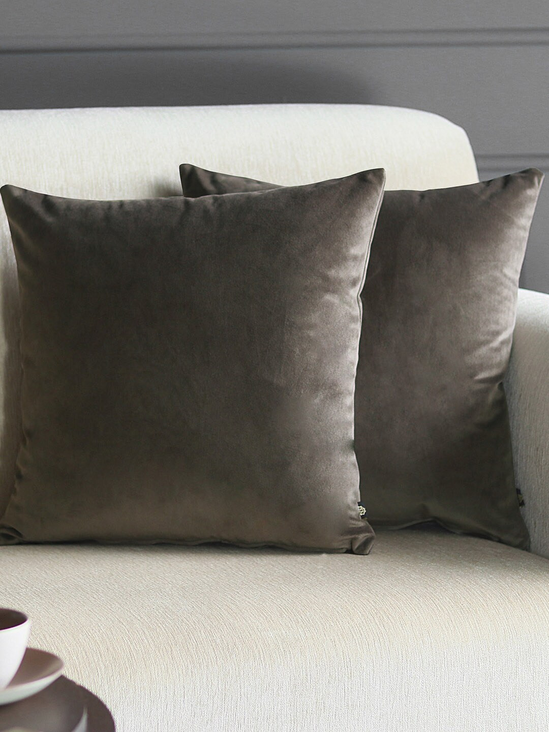 GM Brown Velvet Double-Sided 2 Piece Square Cushion Covers -18x18In