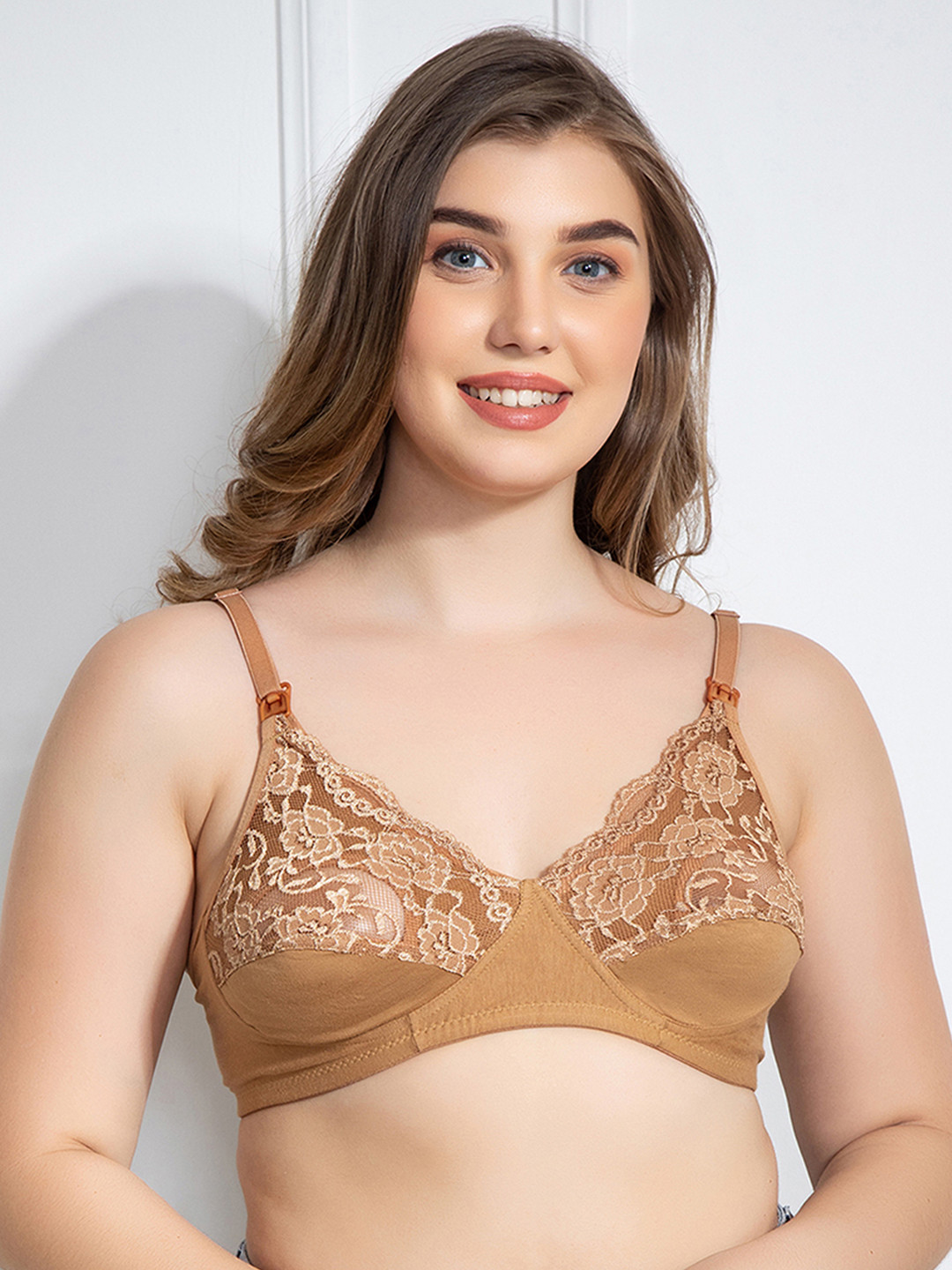 Clovia Beige Lace Non-Wired Non Padded Maternity Bra BR1672P2436E