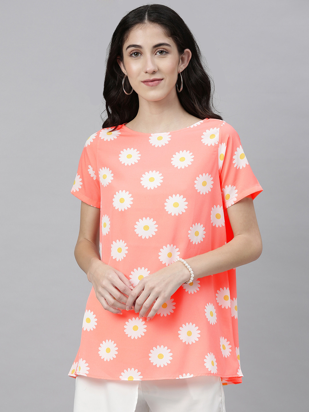 Shubhangini Fashion Women's Orange & White Printed Tunic