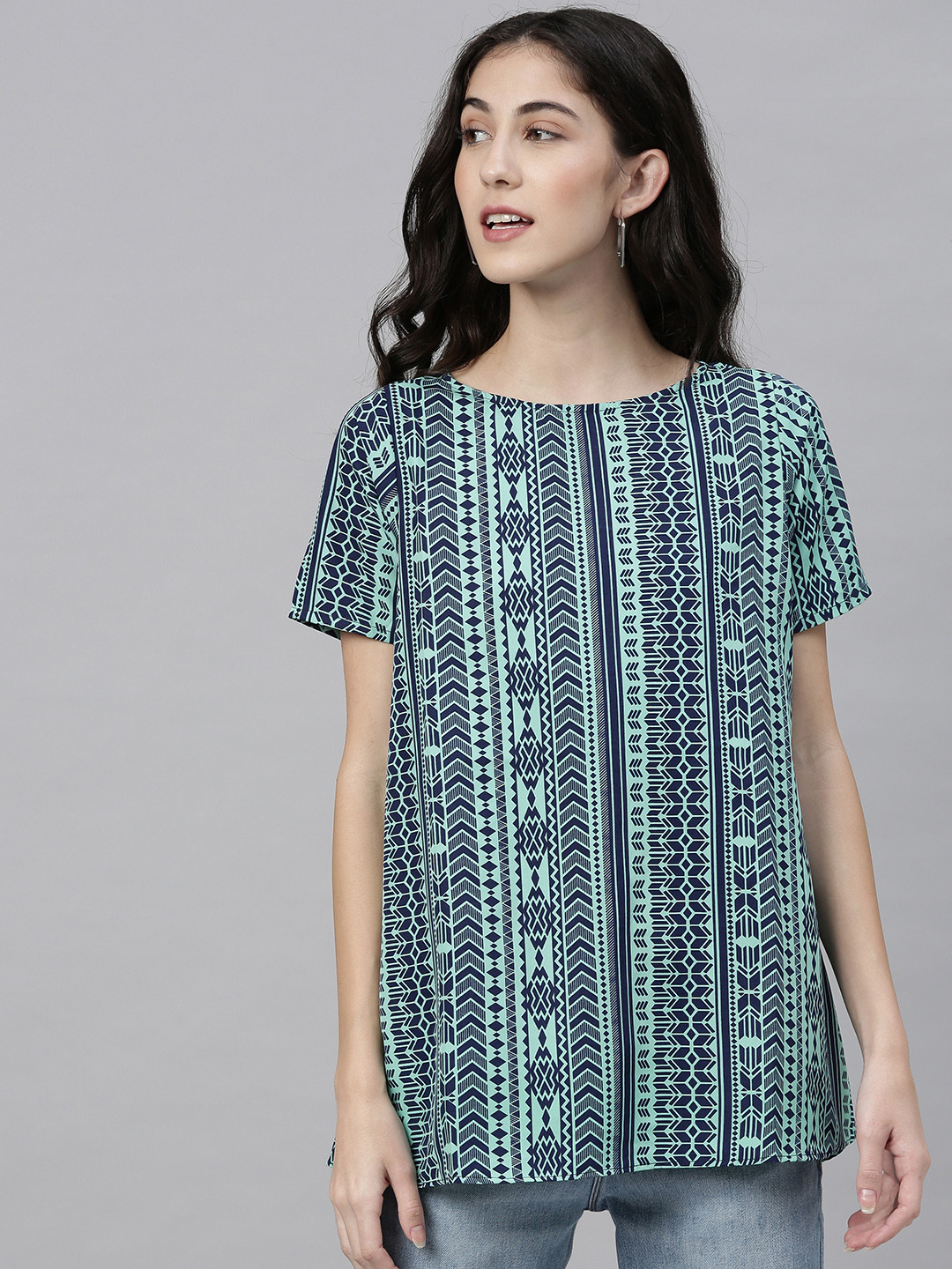 Shubhangini Fashion Women's Green & Navy Blue Printed Tunic