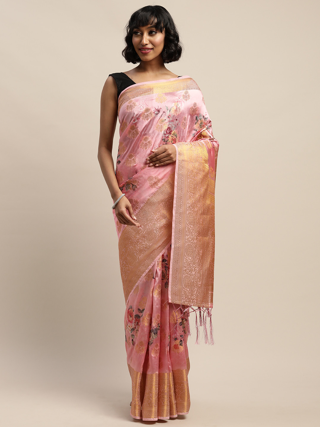 Mitera Pink Woven Design Banarasi Saree