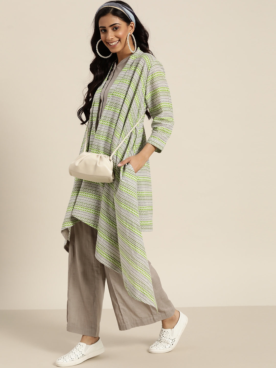 Buy AASI Green Womens Pastel Green Printed Panelled Khadi Kurta With  Madarin Collar And Front Placket