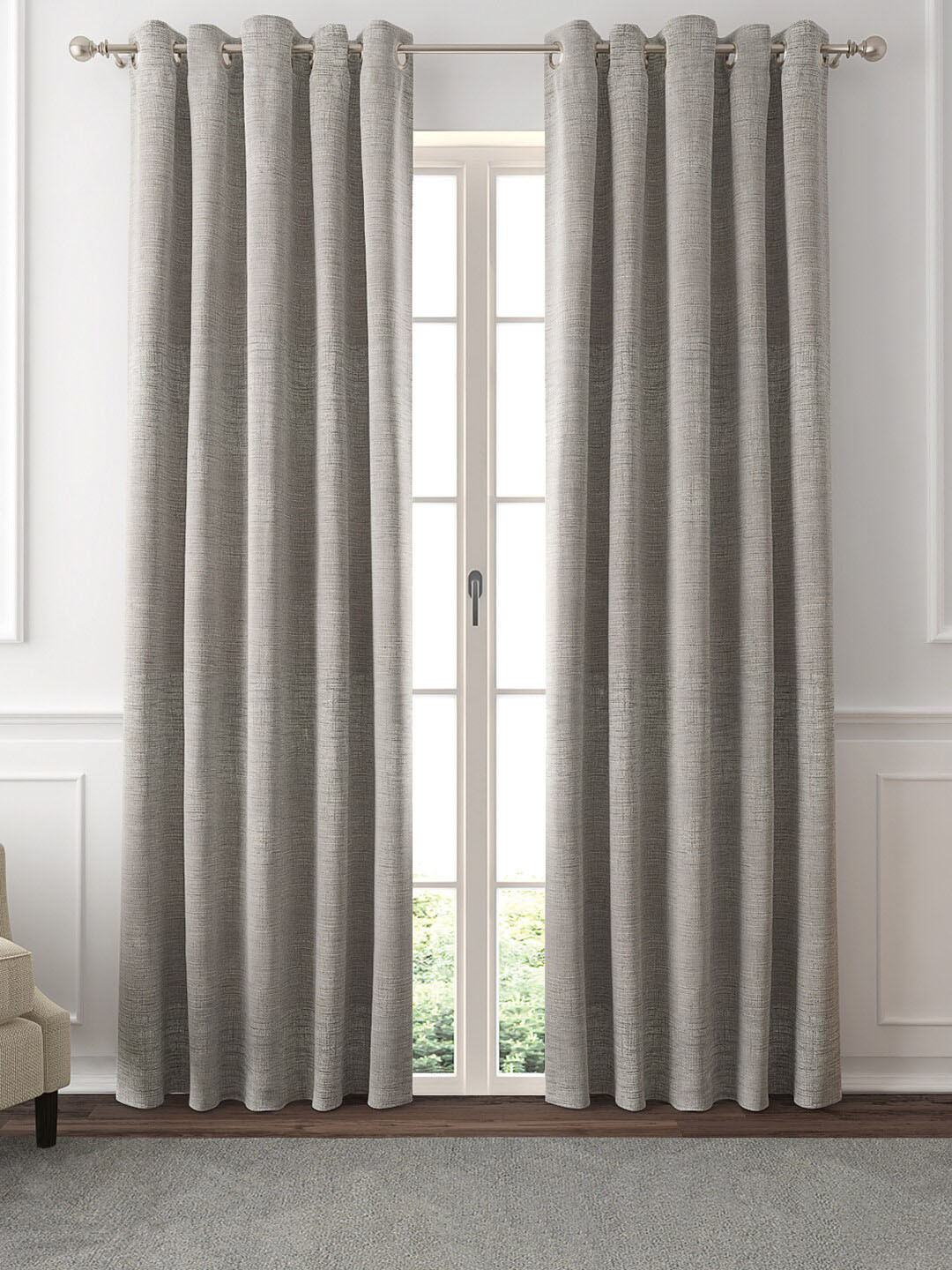 GM Set Of 2 Grey Jacquard Woven Textured Door Curtains