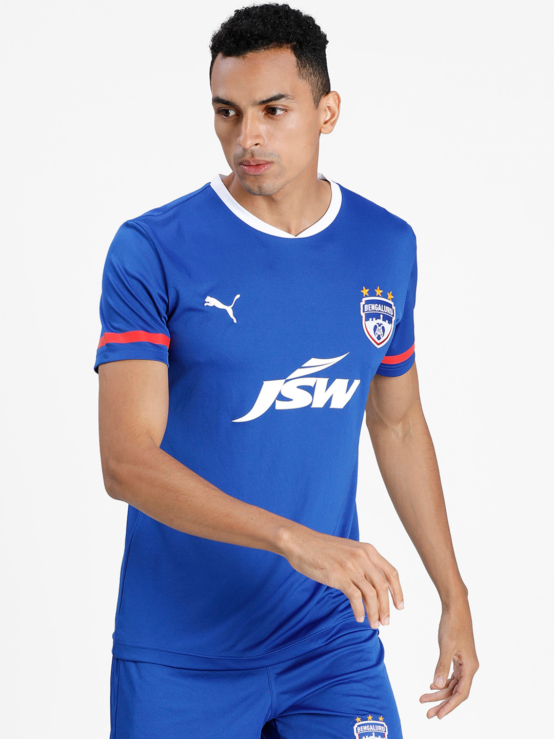 Puma Men Blue Printed V-Neck T-shirt