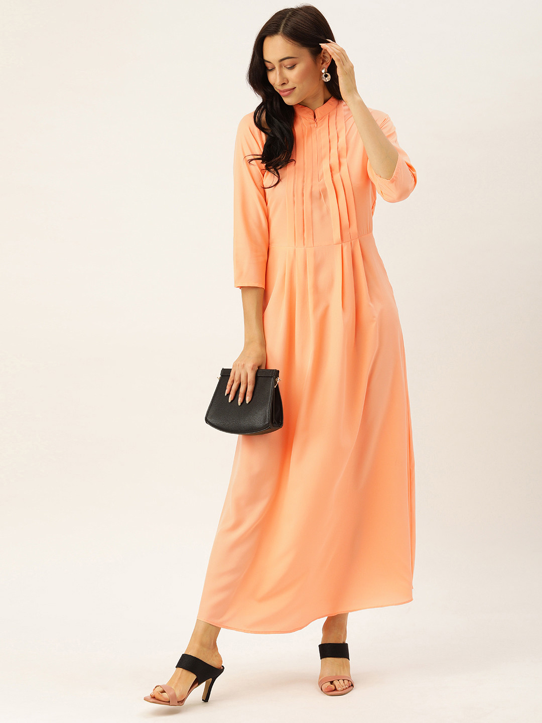 Shubhangini Fashion Women Peach-Coloured Solid Maxi Dress