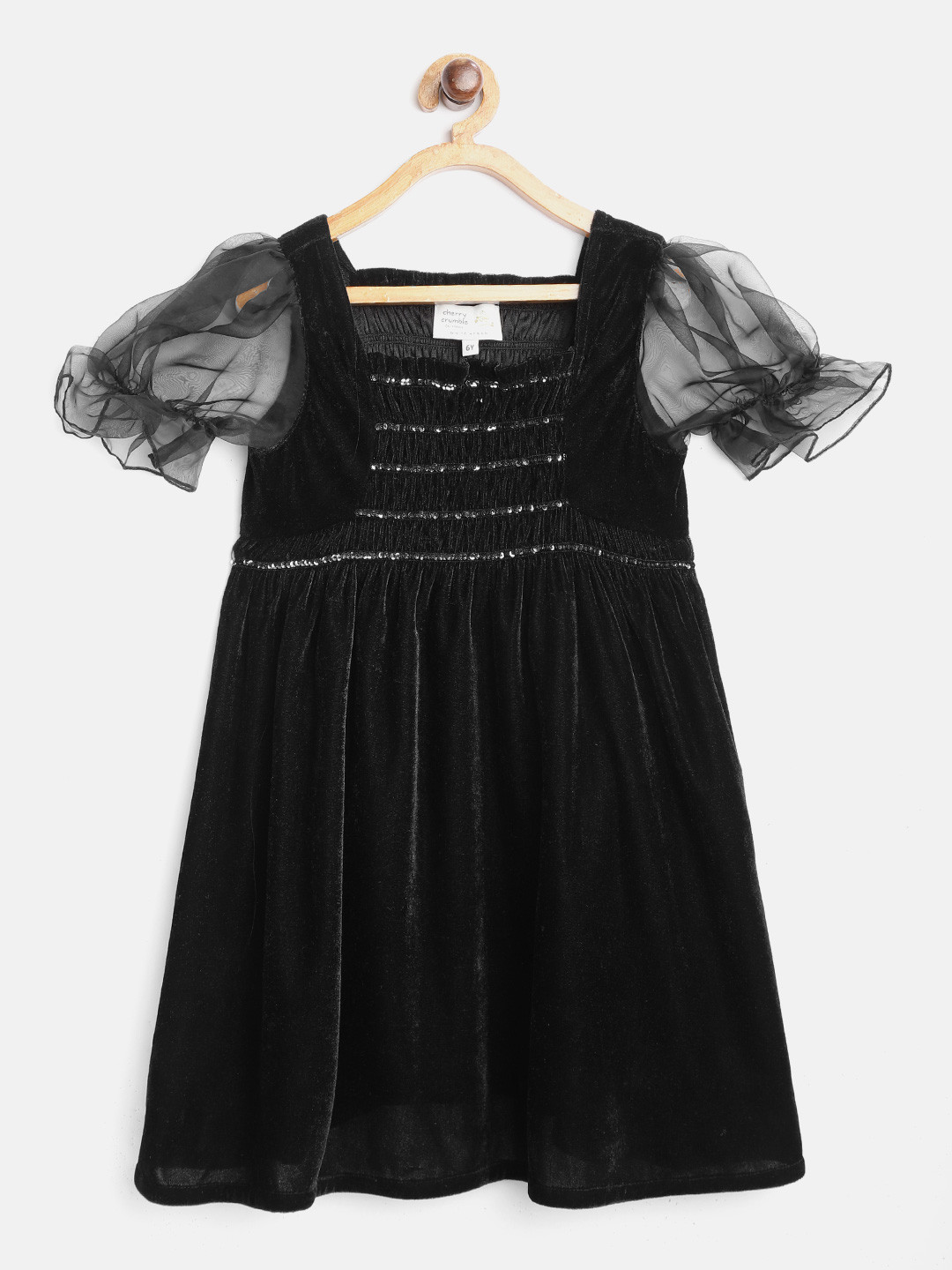 Cherry Crumble Girls Black Embellished A-Line Dress