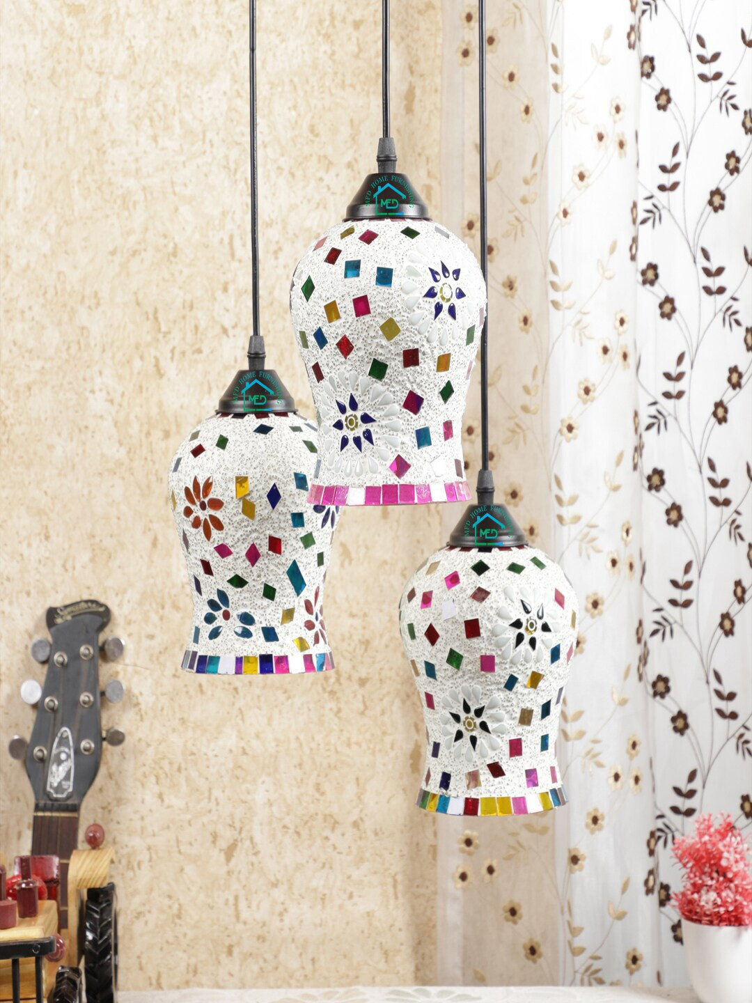 MFD HOME FURNISHING Multicoloured Printed Traditional Cluster Light