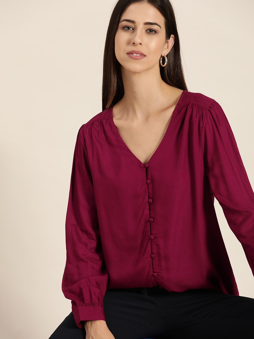 her by invictus Burgundy Shirt Style Top