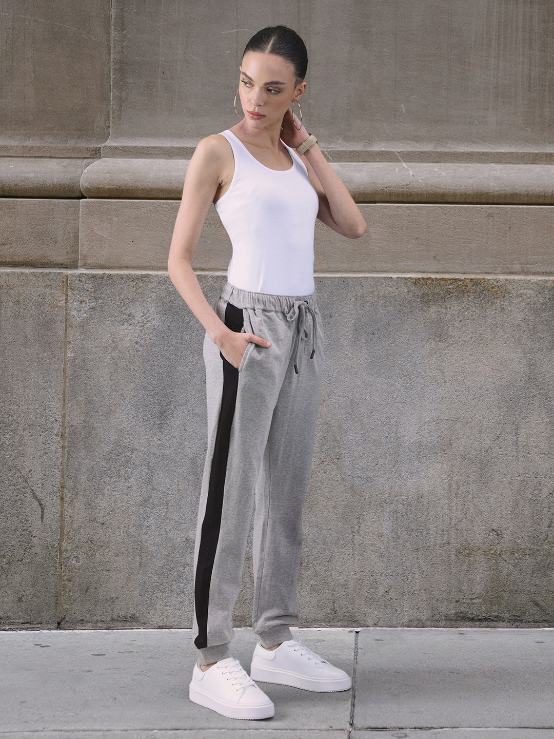 her by invictus Women Grey Melange Straight Fit Solid Joggers