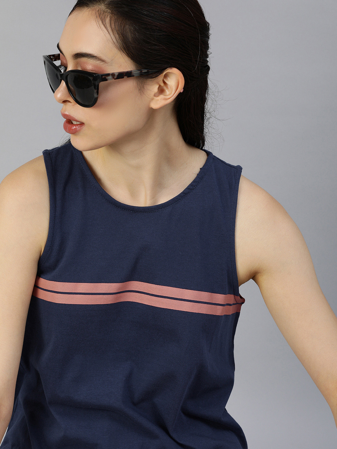 The Roadster Lifestyle Co Women Navy Blue & Red Striped Blouson Top