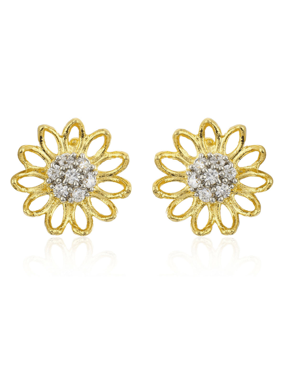 Estele Silver-Toned & Gold-Toned Two Tone Plated Floral Studs