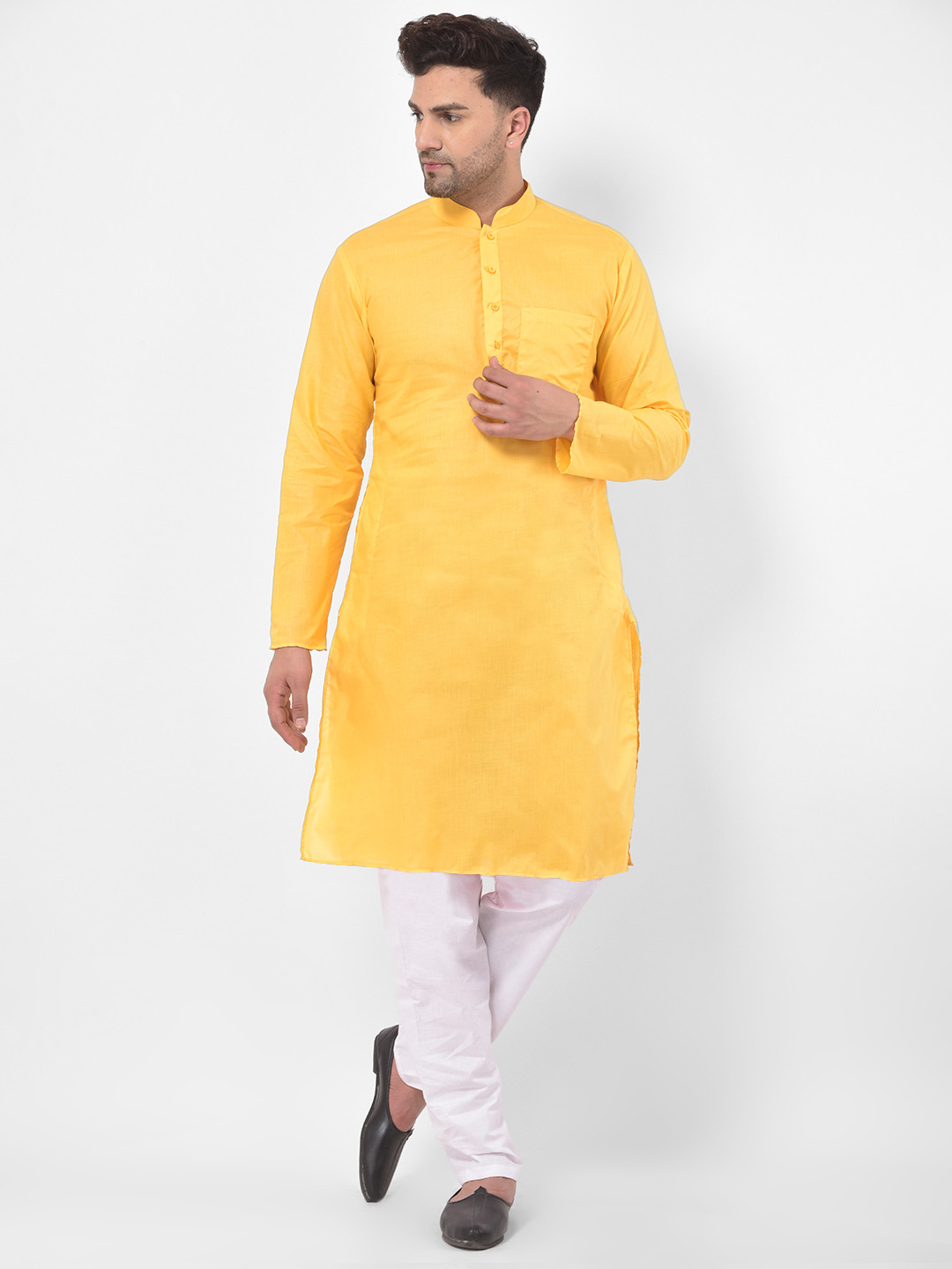 SG LEMAN Men Yellow Solid Kurta with Pyjama