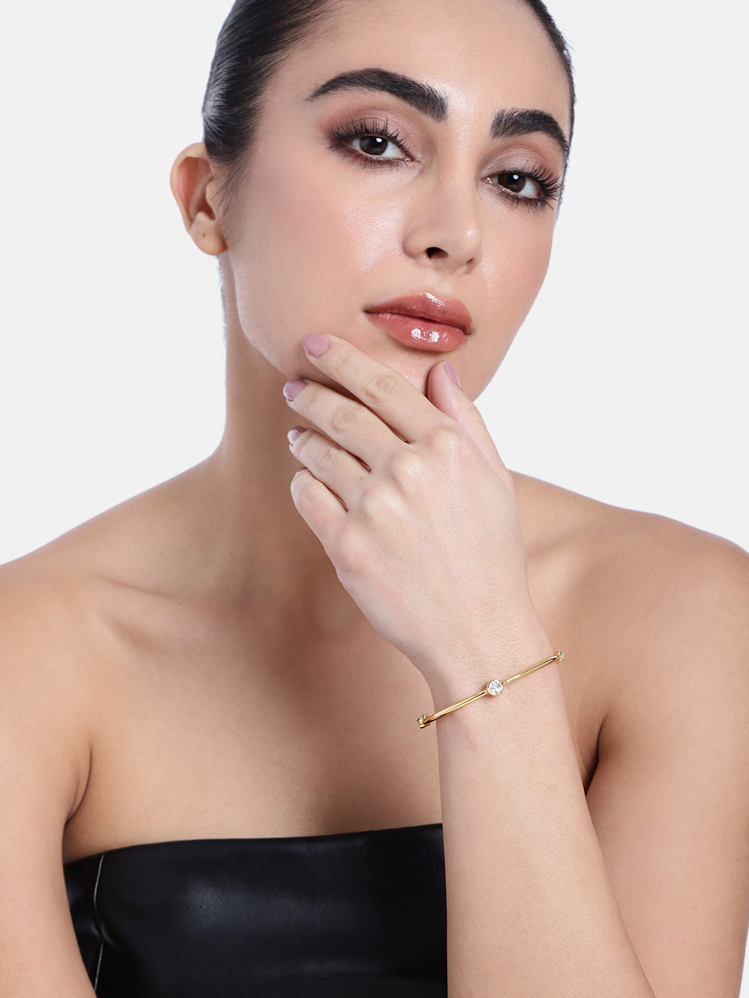 Estele Women White & Gold-Plated Austrian Crystal Bangle-Style Bracelet