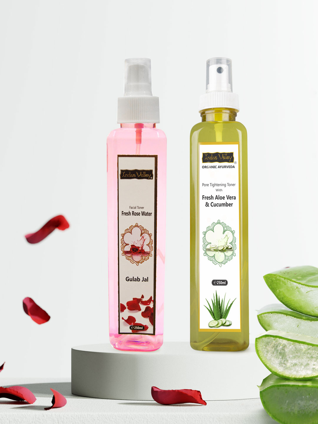 Indus Valley Ayurveda Facial Toner Fresh Rose Water & Cucumber Water Combo - 250 ml each