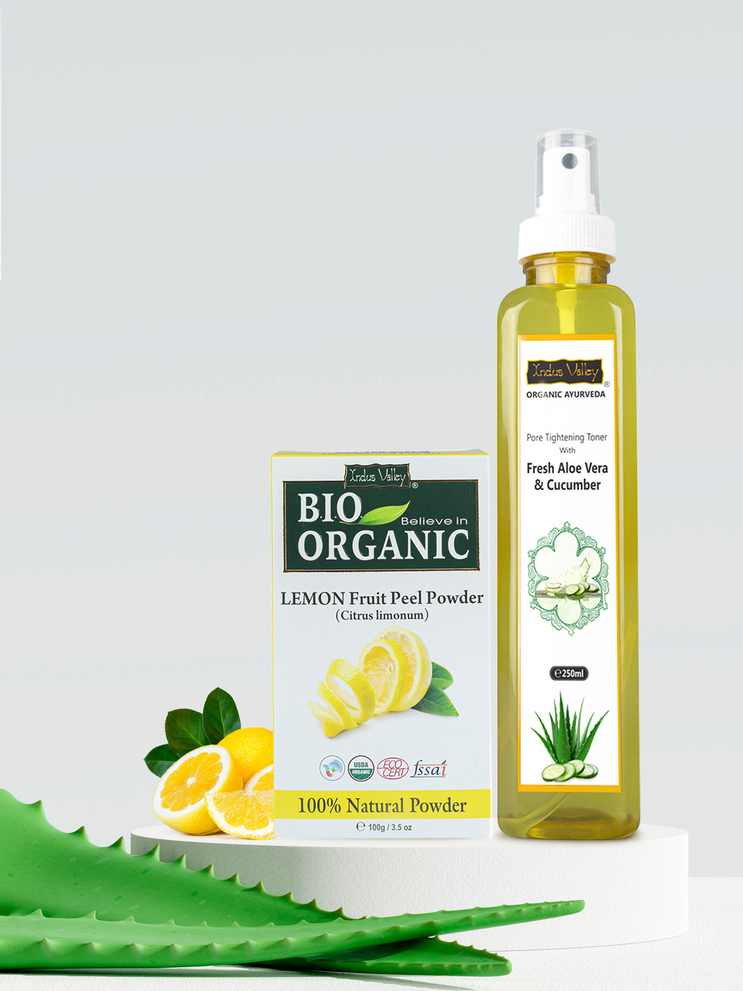 Indus Valley Combo of Lemon Peel Powder & Ayurveda Fresh Aloe Vera & Cucumber Water