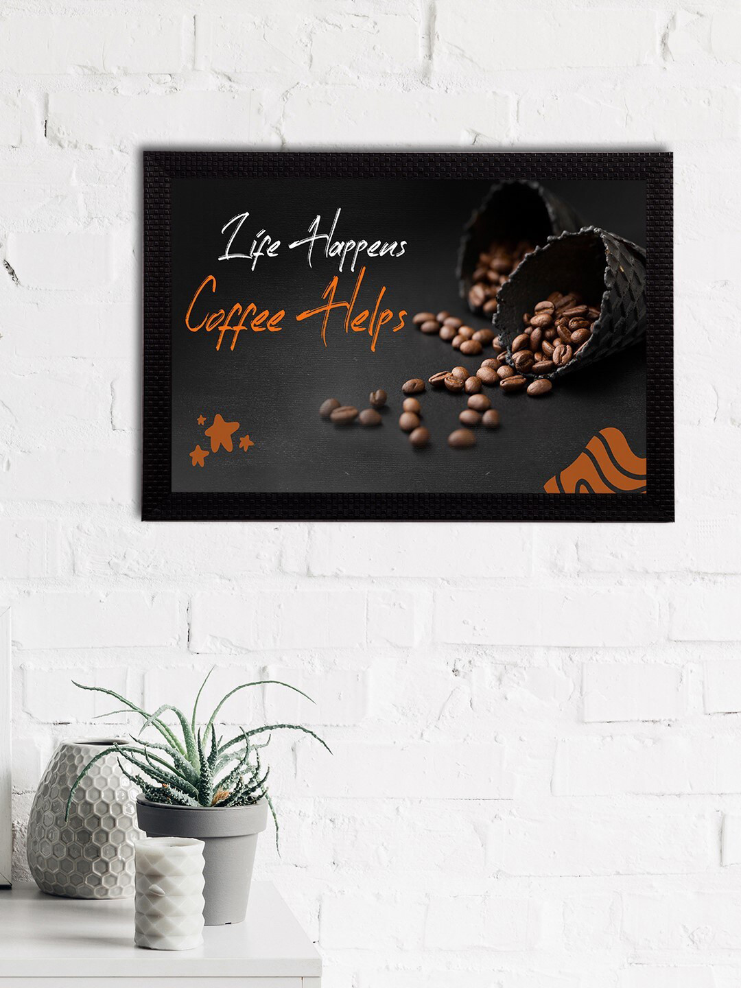 eCraftIndia Life Happens Coffee Helps Paper Wall Rectangle Paintings Wall Art -10x14In
