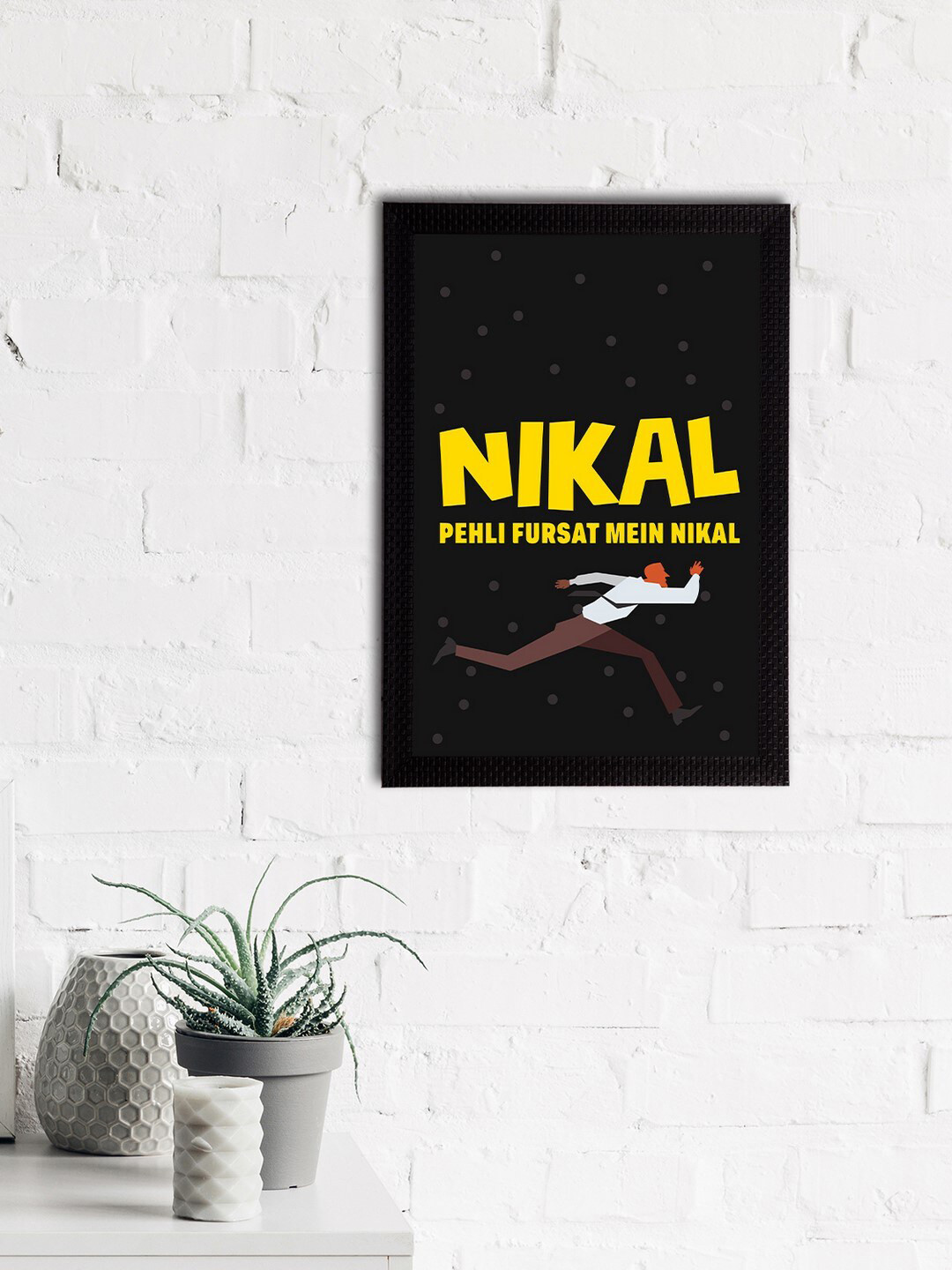 eCraftIndia Black & Yellow Quirky Quote Satin Matt Textured UV Art Paintings