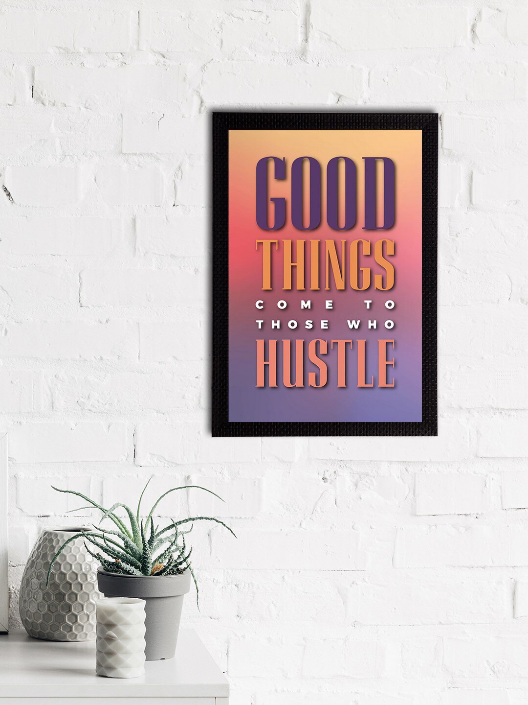 eCraftIndia Orange & Purple Good Things Come to Those Who Hustle Printed Textured UV Wall Art