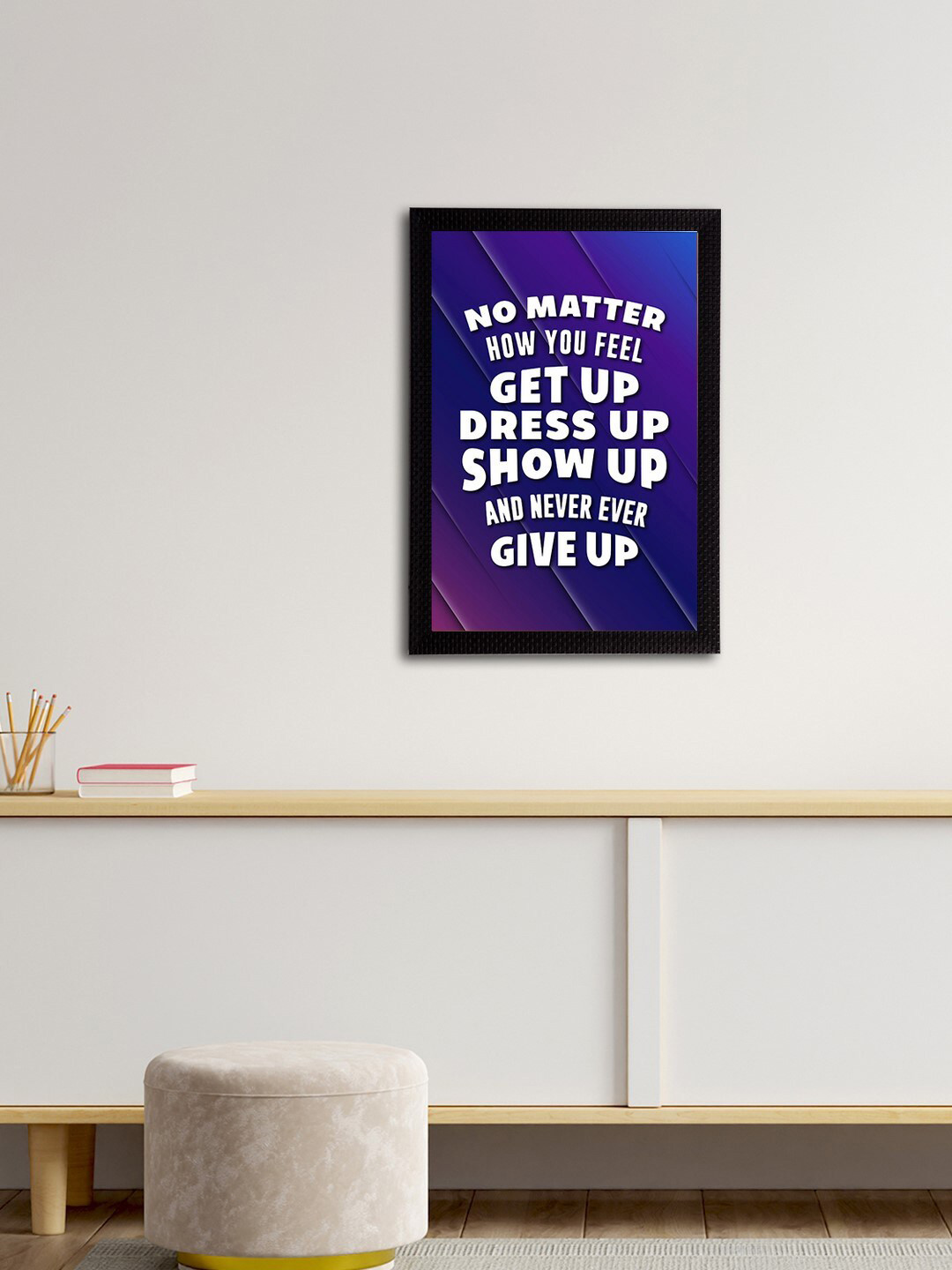 eCraftIndia Blue & White Quote Printed Satin Matt Texture Framed UV Wall Art