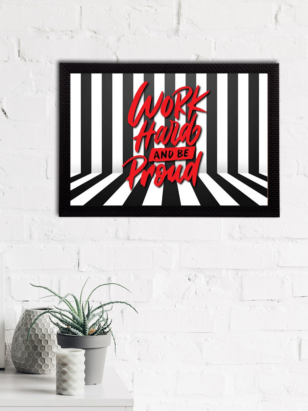 eCraftIndia Black & Red Work Hard And Be Proud Printed Textured UV Wall Art