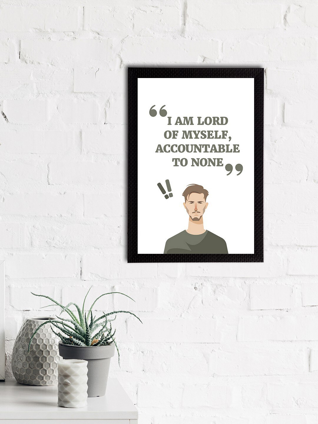 eCraftIndia White & Olive Green Quote Printed Satin Matt Texture Framed UV Wall Art