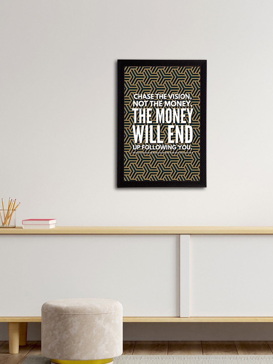 eCraftIndia Brown & White Chase The Vision, Not The Money, The Money Will End Up Following You Quote Painting