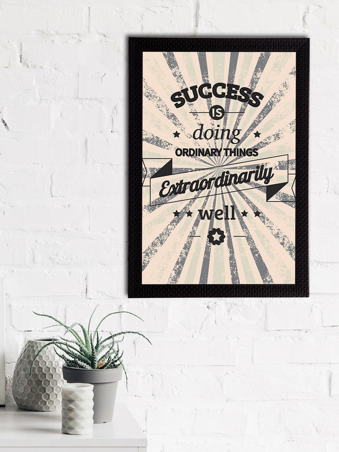 eCraftIndia Beige & Black Quote Satin Matt Textured UV Art Paintings