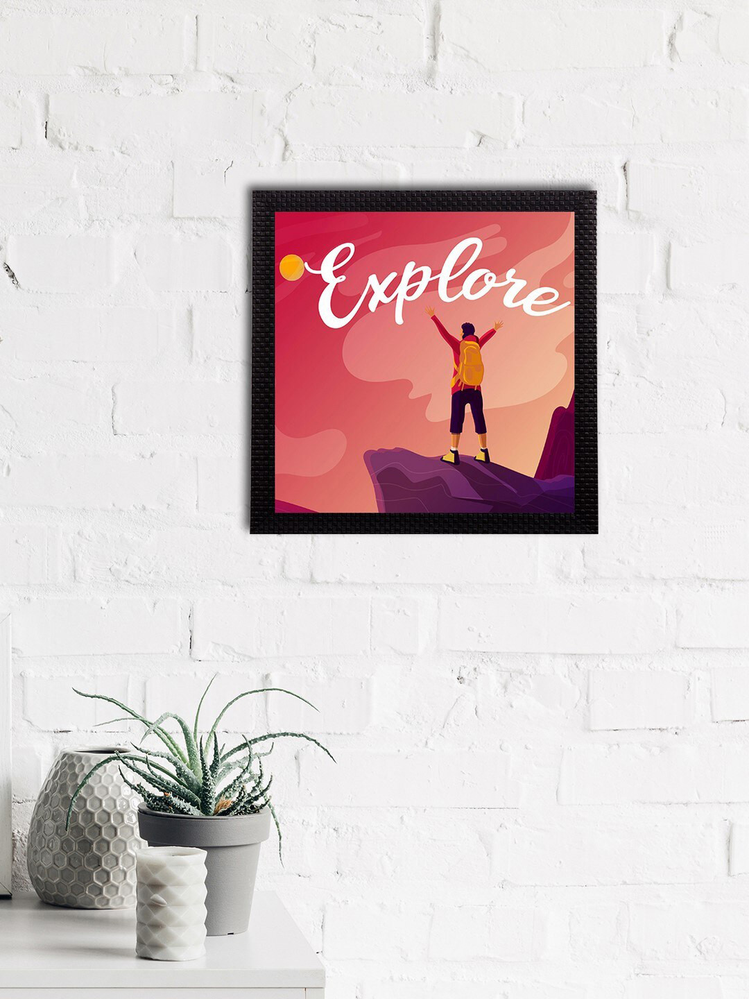 eCraftIndia Peach-Coloured & White Motivational Quote Satin Matt Textured UV Art Paintings
