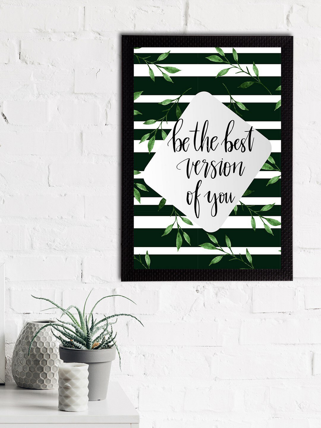 eCraftIndia Green & White Be The Best Version Of You Motivational Quote Satin Matt Texture UV Art Painting