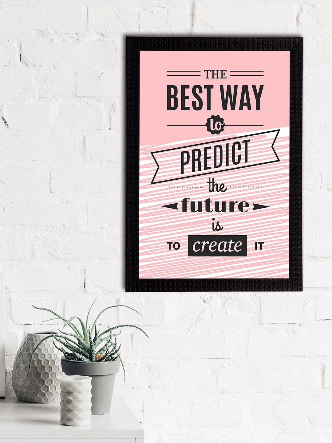 eCraftIndia Pink & Grey Quote Printed Satin Matt Texture Framed UV Wall Art