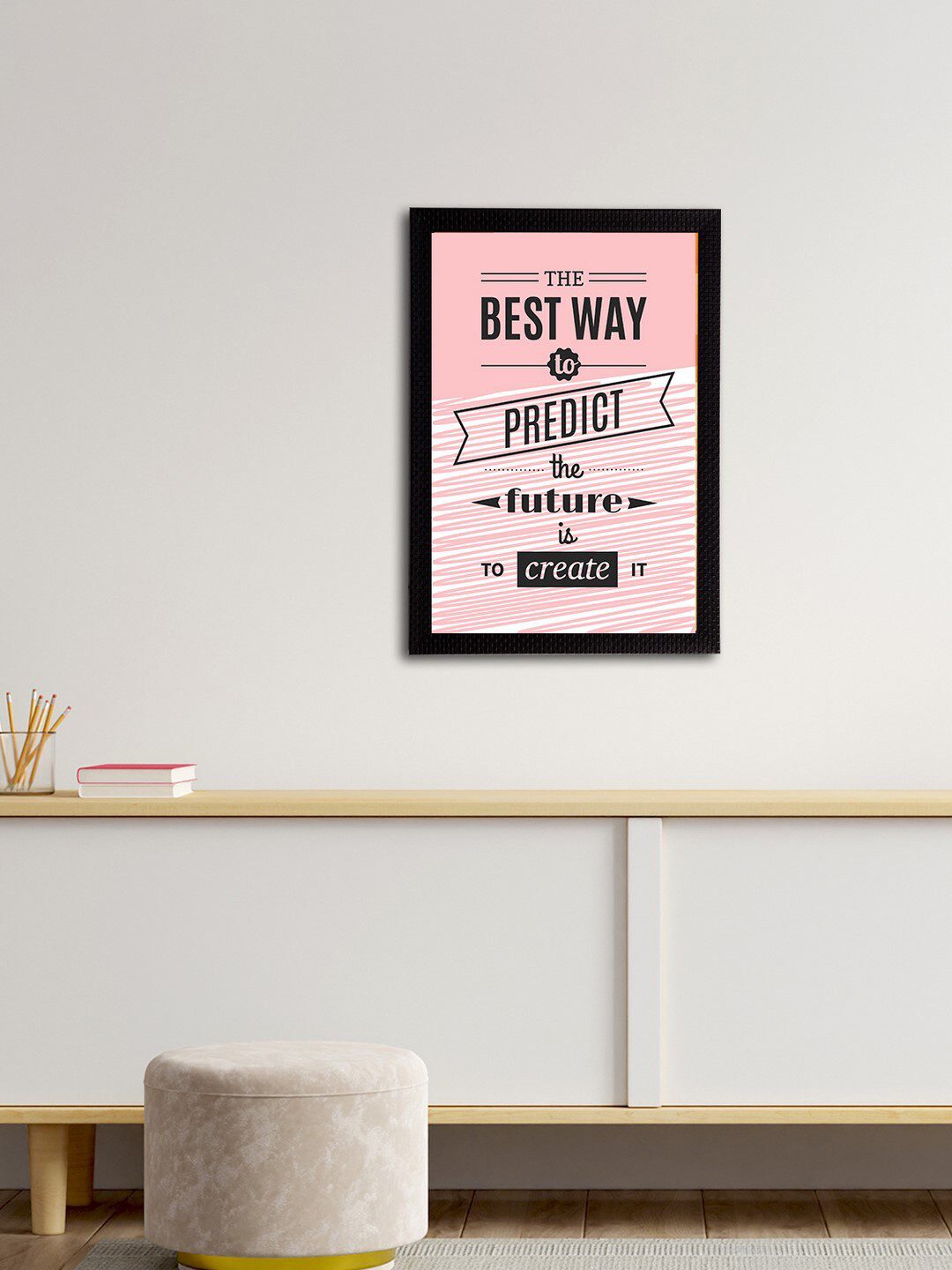 eCraftIndia Pink & Black The Best Way To Predict The Future Is to Create It Quote Matt Texture UV Wall Art