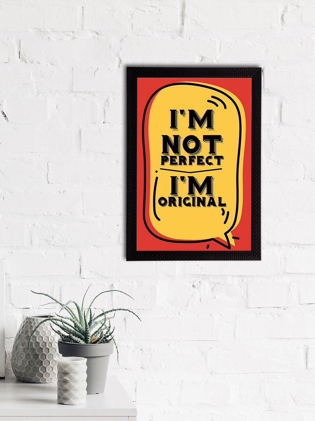 eCraftIndia Black & Orange I'm Not Perfect I'm Original Quotes Satin Matt Texture UV Art Painting