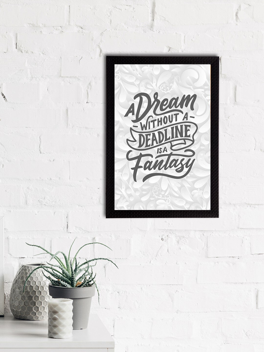 eCraftIndia White & Grey Quote Satin Matt Textured UV Art Painting