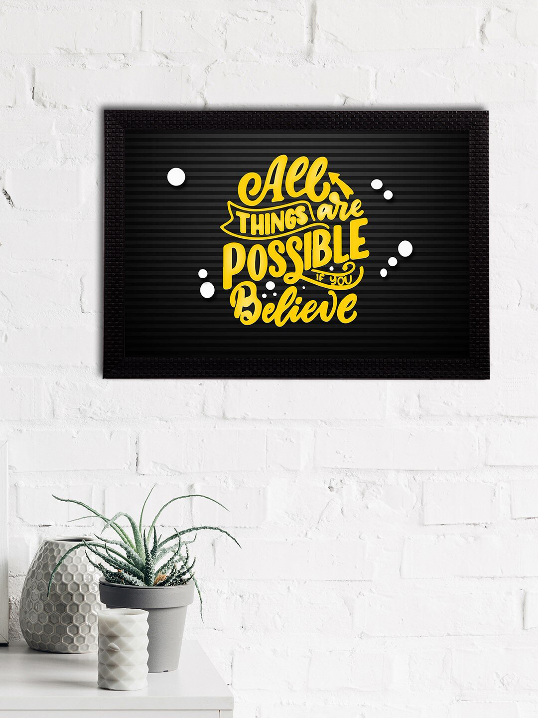 eCraftIndia Black & Yellow Quote Satin Matt Textured UV Art Painting