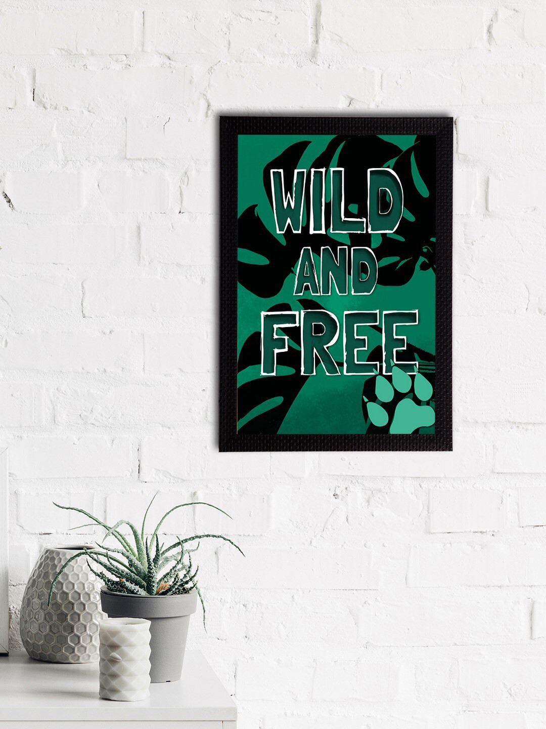 eCraftIndia Green & Black Wild and Free Quirky Quote Satin Matt Texture UV Art Painting