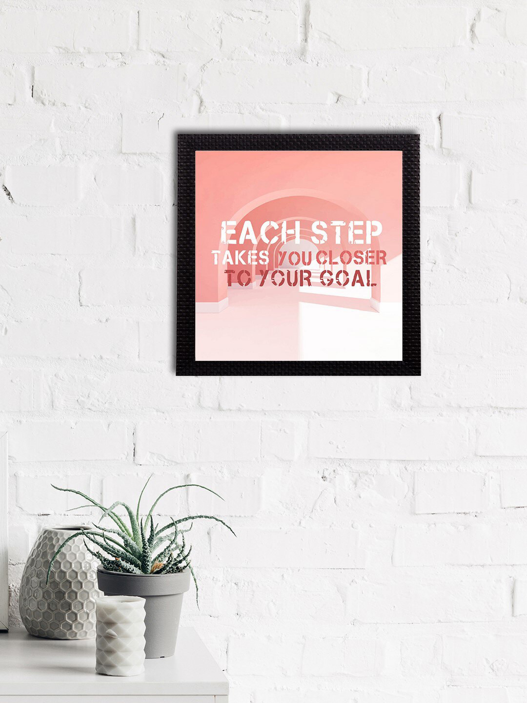 eCraftIndia Peach-Coloured & White Quote Printed Satin Matt Texture Framed UV Wall Art