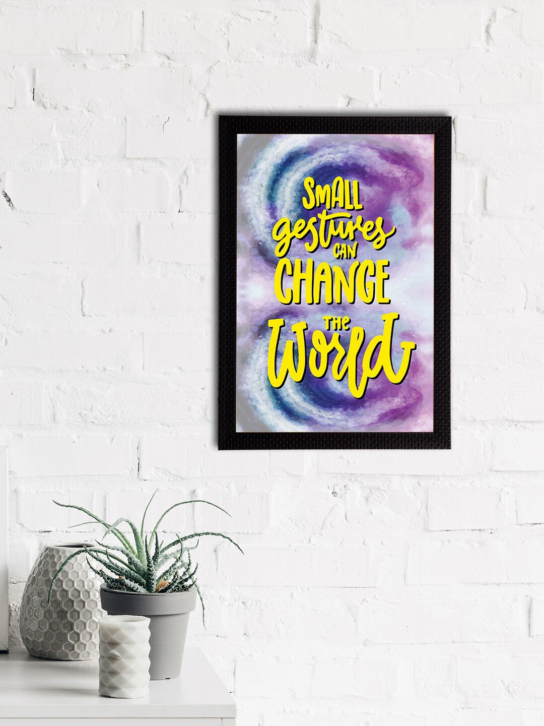 eCraftIndia White & Yellow Quote Printed Satin Matt Texture Framed UV Wall Art