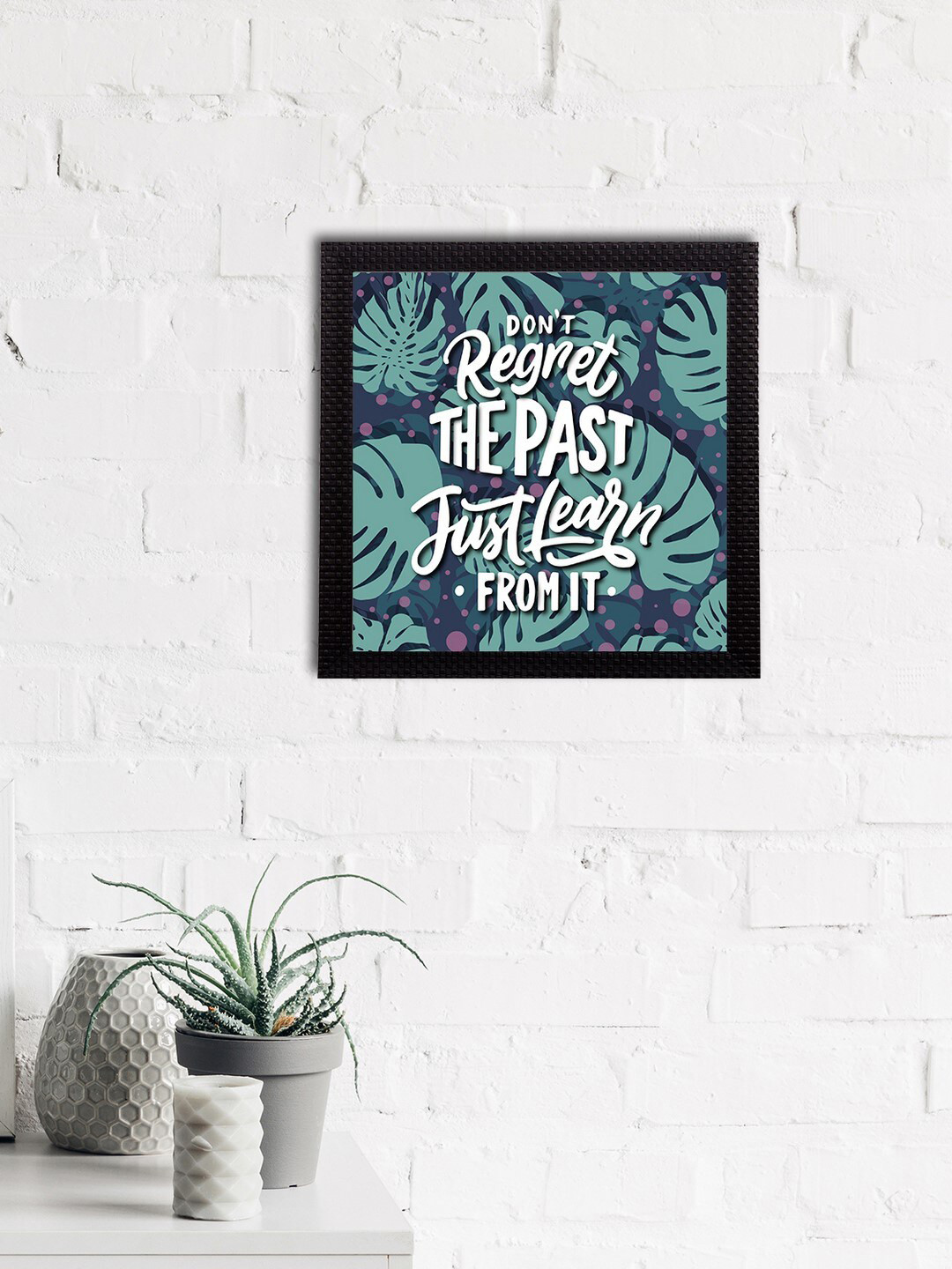 eCraftIndia Green & White Quote Printed Satin Matt Texture Framed UV Wall Art