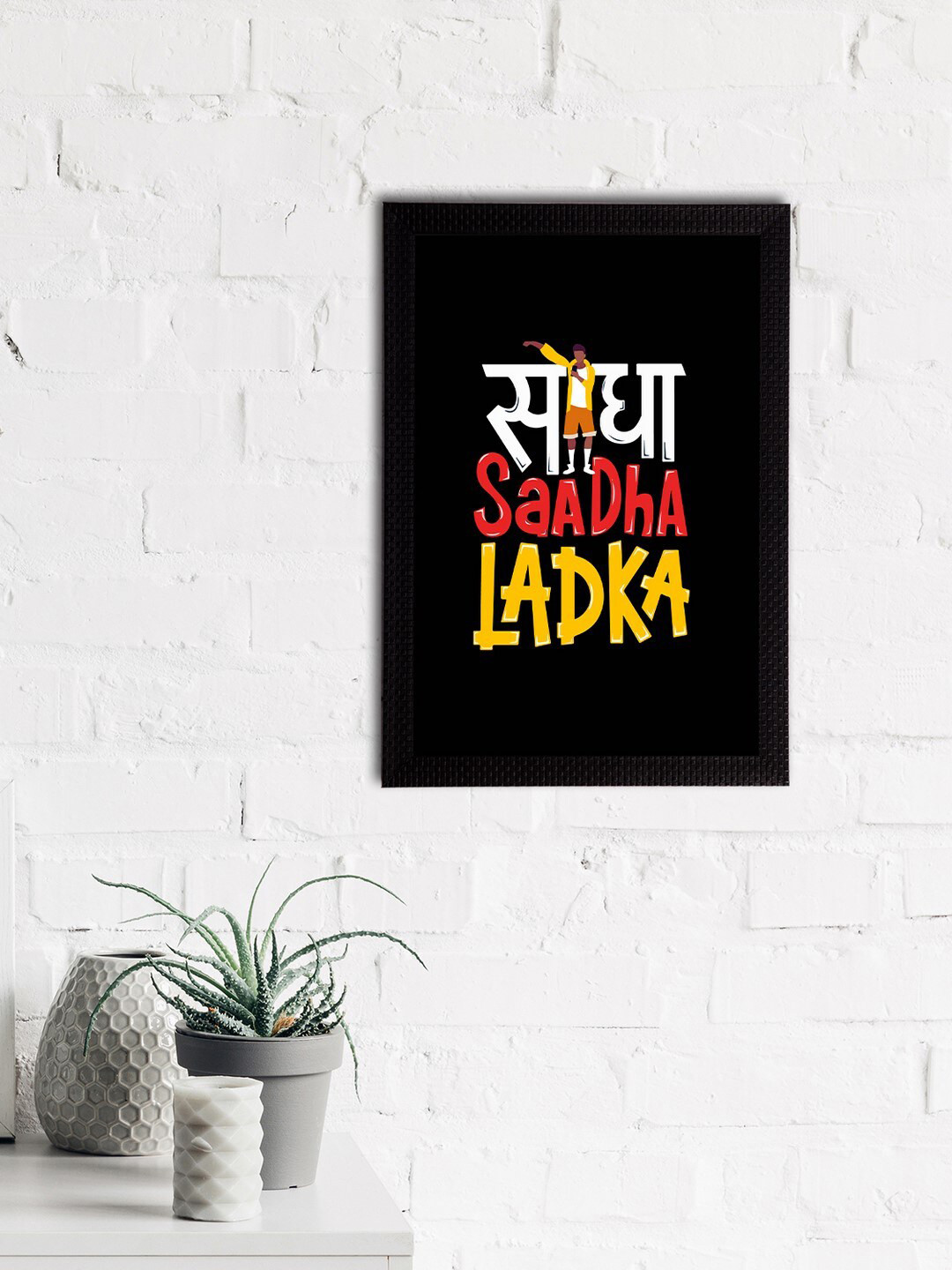 eCraftIndia Black & White Seedha Saadha Ladka Quirky Quote Satin Matt Texture UV Wall Art