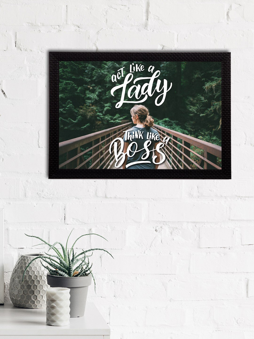 eCraftIndia Green & White Act Like A Lady Think Like a Boss Motivational Quote Matt Texture UV Art Painting