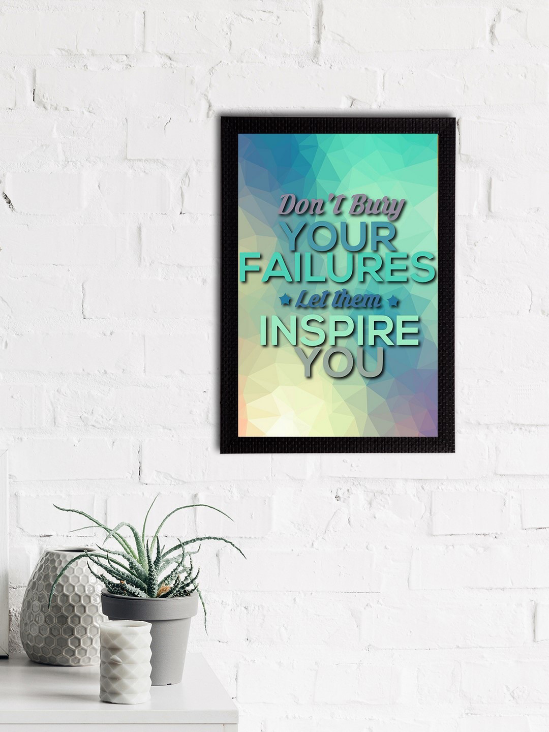 eCraftIndia Blue & Teal Don't Buy Your Failures Let Them Inspire You Quote Matt Texture UV Art Painting