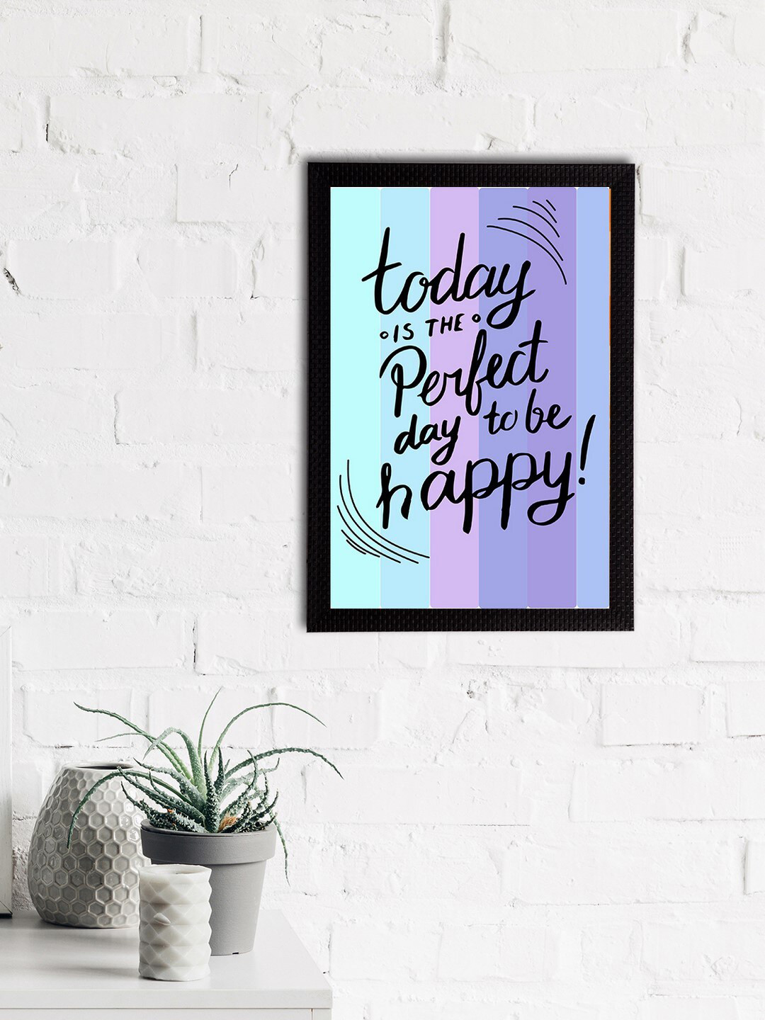 eCraftIndia Purple & Blue Today Is The Perfect Day To Be Happy Motivational Quote Matt Texture UV Art Painting