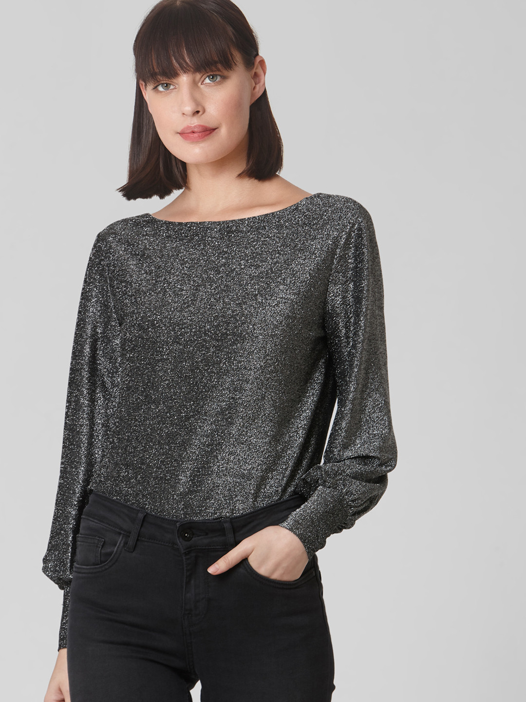 Vero Moda Women Black Shimmer Effect Styled Back Body Suit