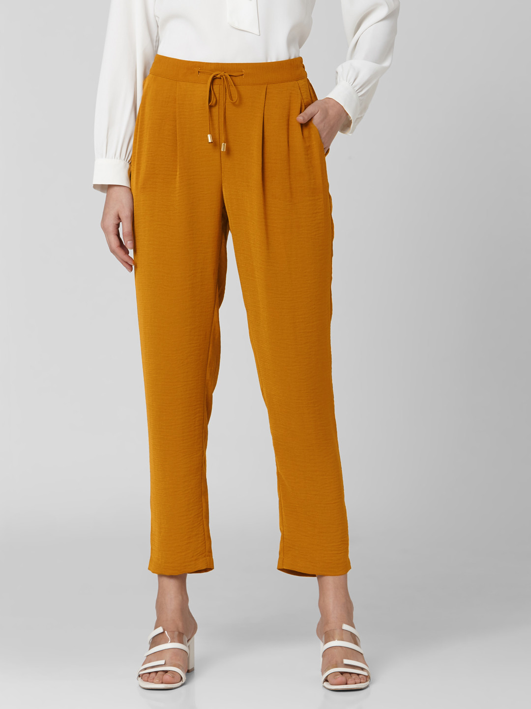 Vero Moda Women Mustard Yellow Regular Fit Solid Formal Trousers