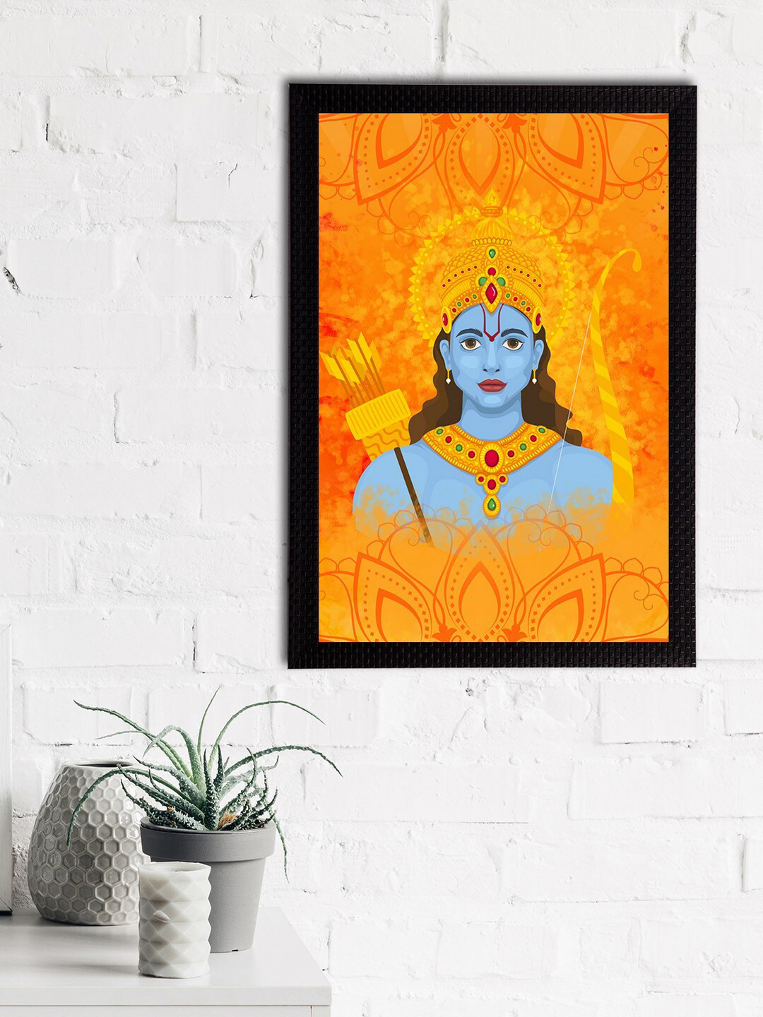 eCraftIndia Orange & Blue Lord Ram Satin Matt Texture UV Art Painting