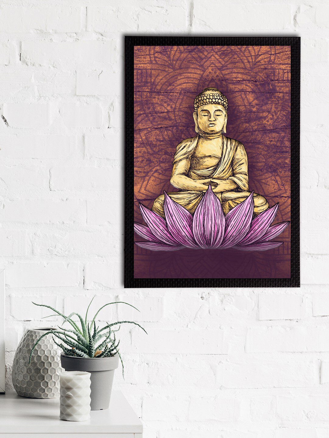 eCraftIndia Maroon & Beige Meditating Lord Buddha Satin Matt Texture UV Art Painting
