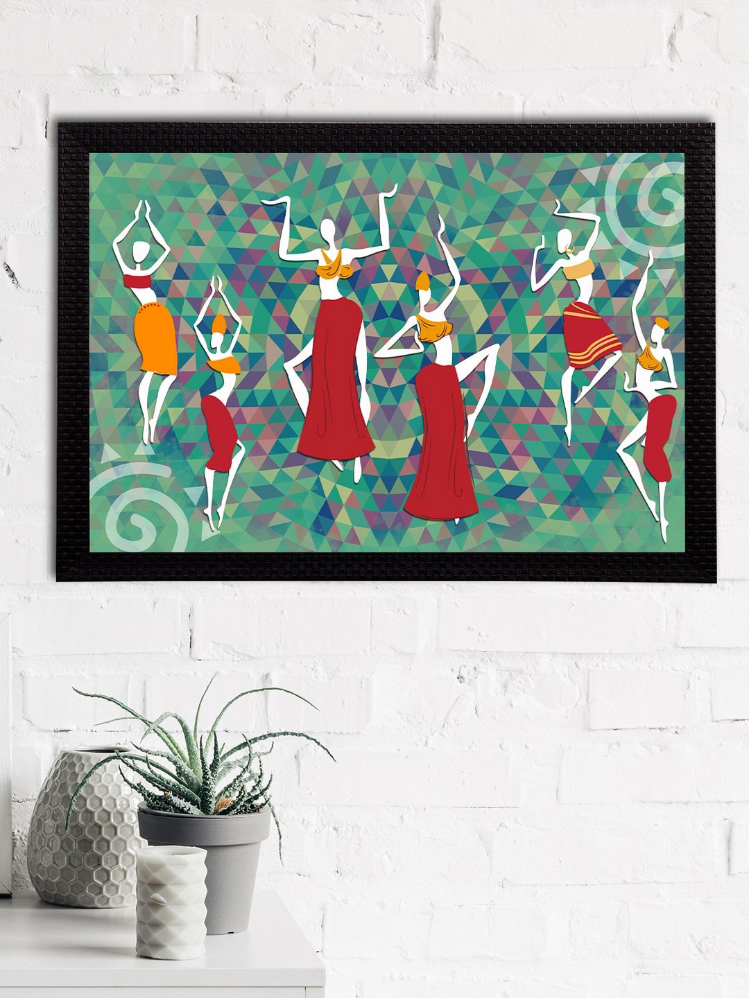 eCraftIndia Green Paper Wall Living Room Rectangle Potrait Paintings Wall Art -13 x 20In