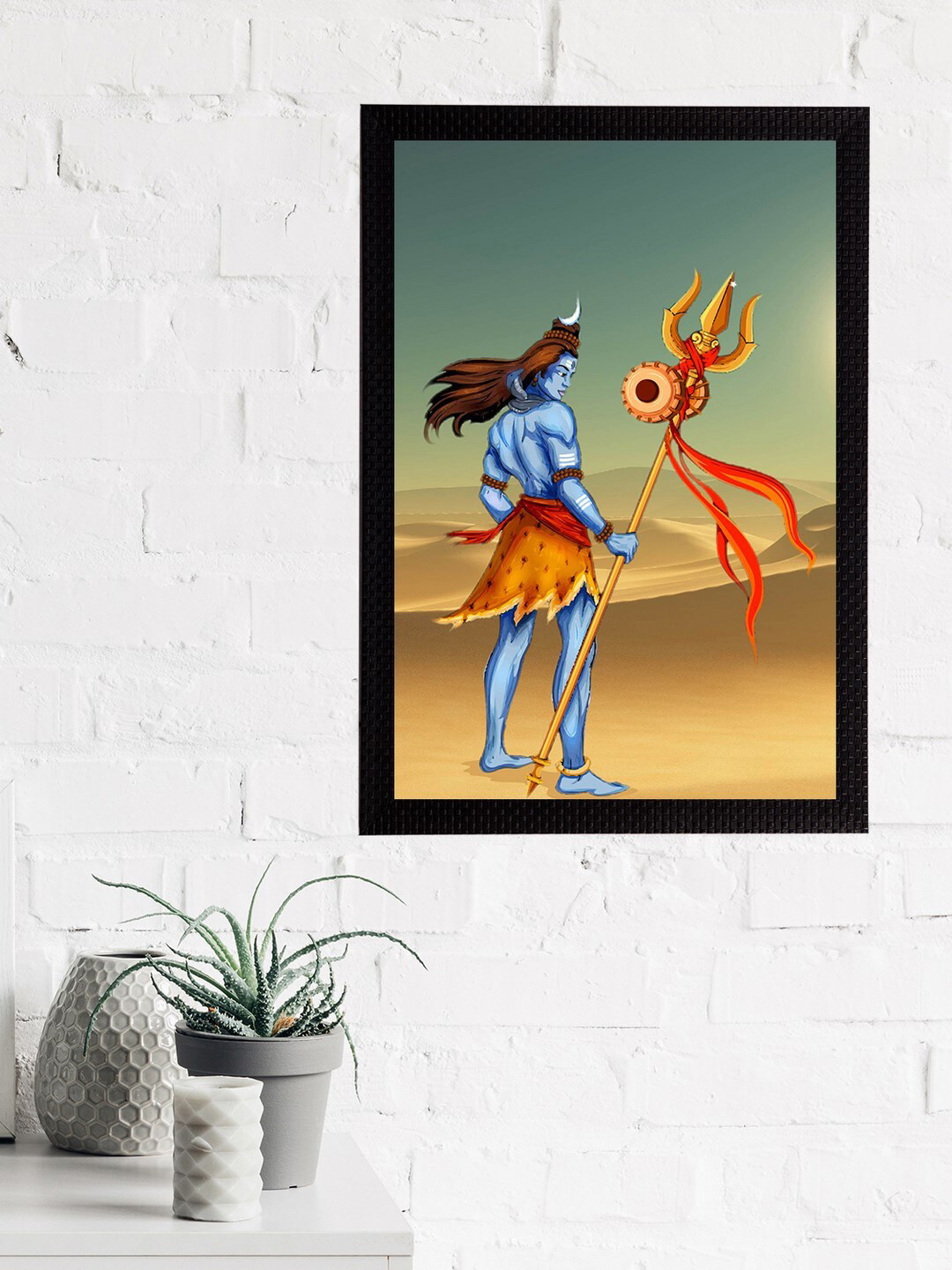 eCraftIndia Blue & Orange Lord Shiva Satin Matt Texture UV Art Painting
