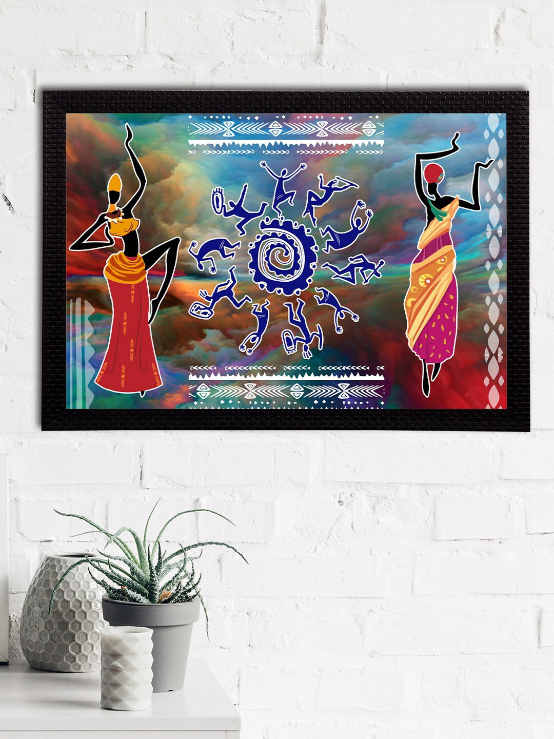 eCraftIndia Blue & Red Tribal Theme Satin Matt Texture UV Art Painting
